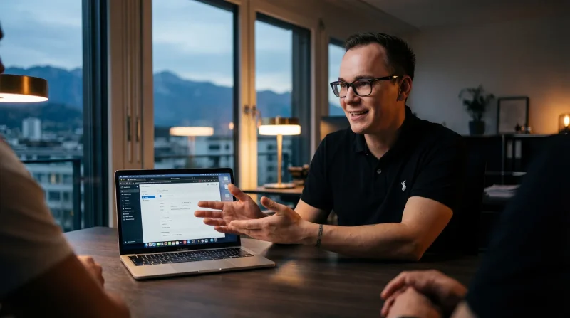 Zoho-Berater präsentiert Software-Lösung im Kundengespräch