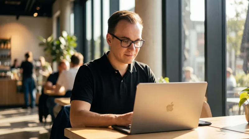 Cloud-Software auf dem Laptop im modernen Café