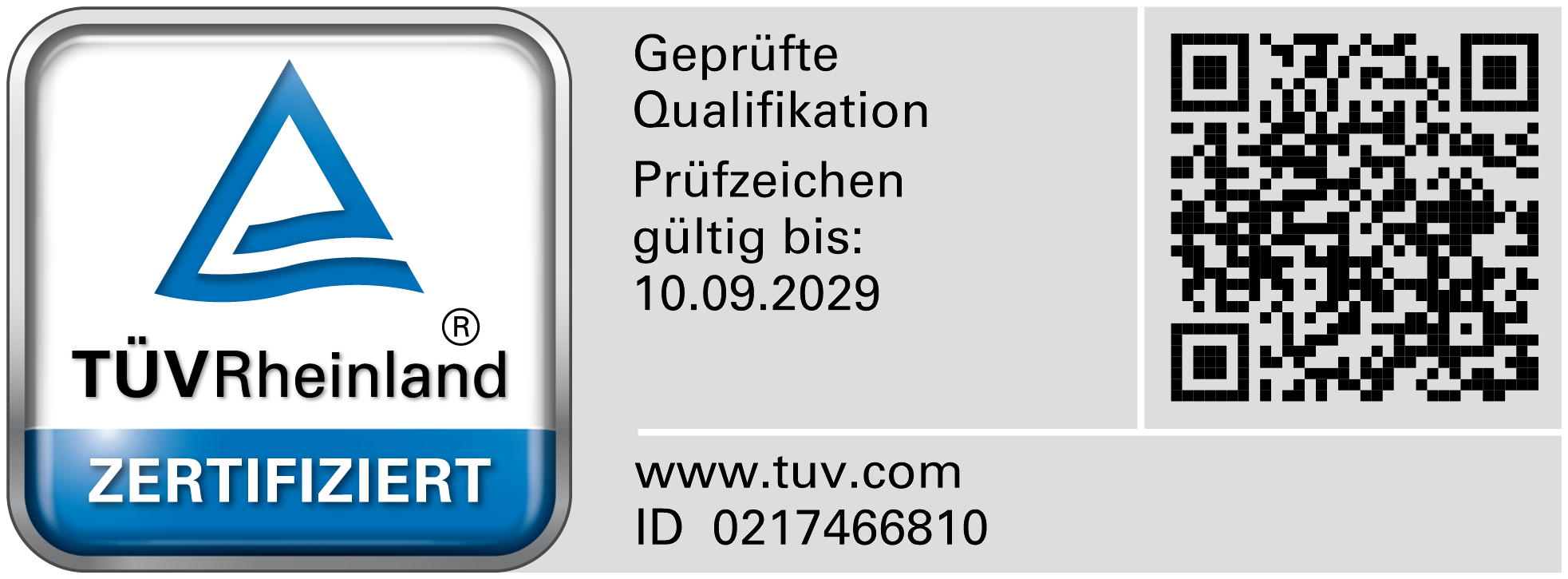 Persönliches TÜV Rheinland Prüfzeichen von Denny Weber, ID 0217466810, gültig bis 10.09.2029