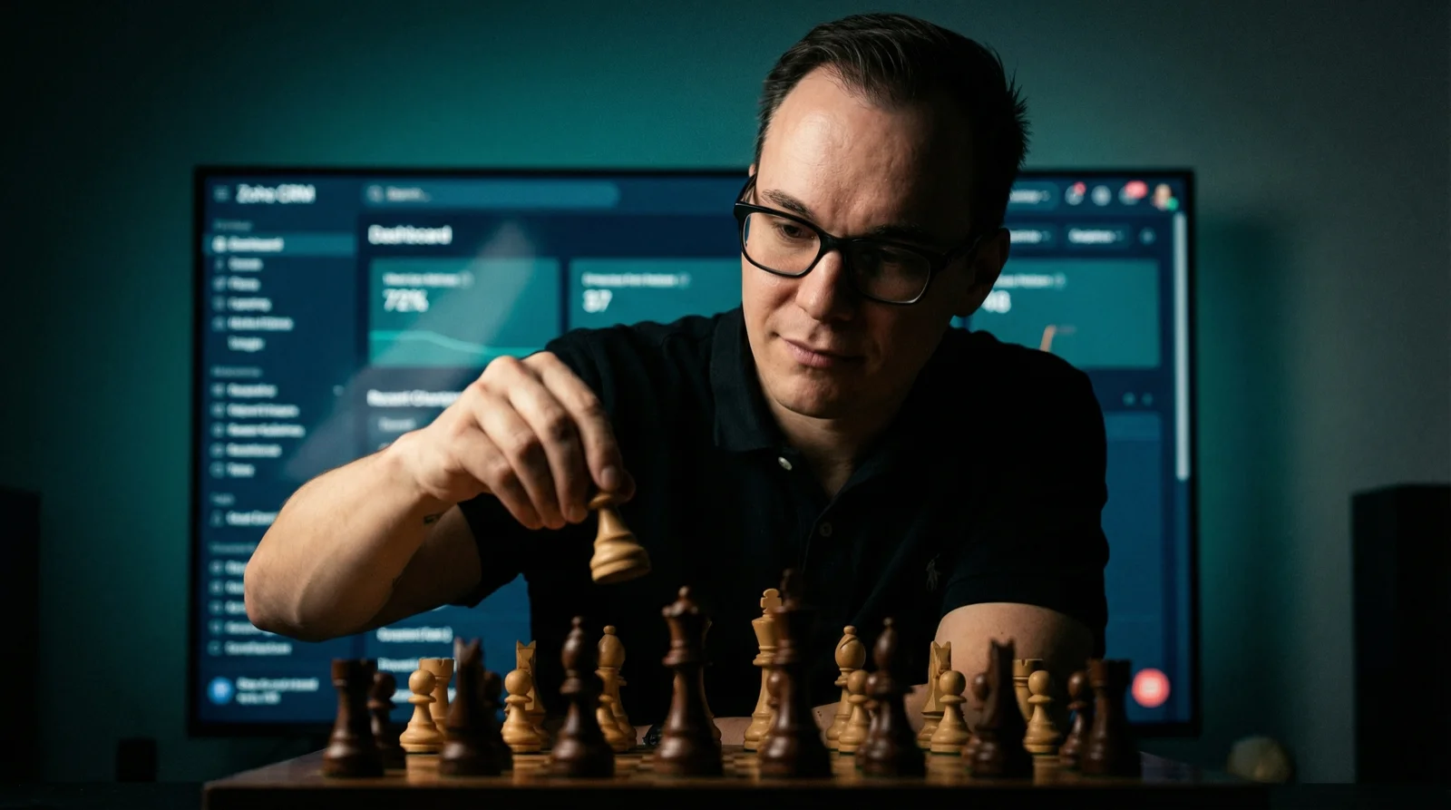 Denny Weber, Gründer von Weber - Digital Consulting, beim strategischen Abwägen am Schachbrett