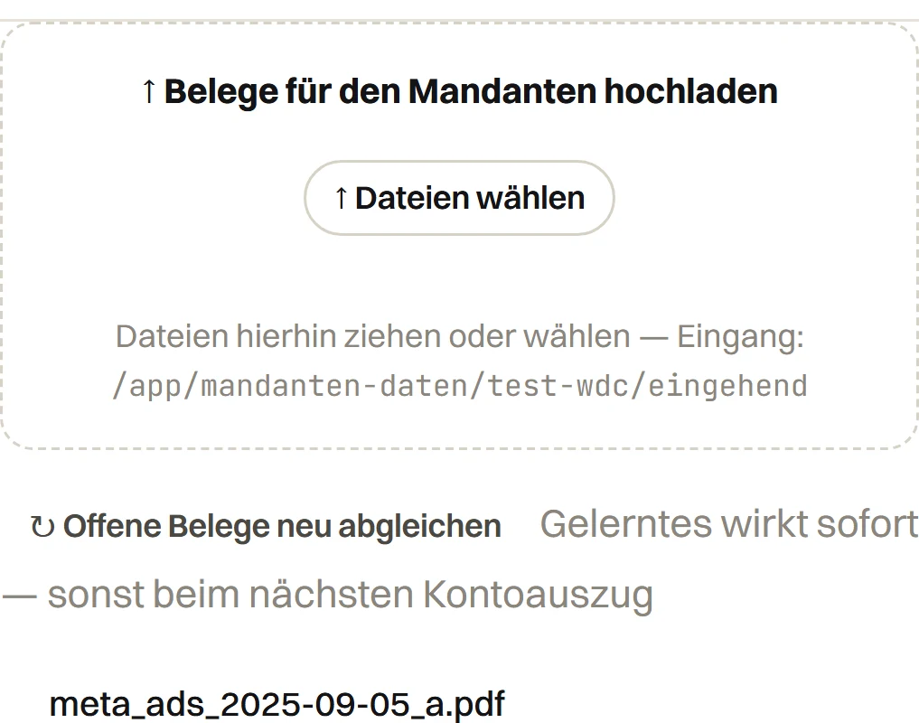 Beleg-Eingang je Mandat im Cockpit