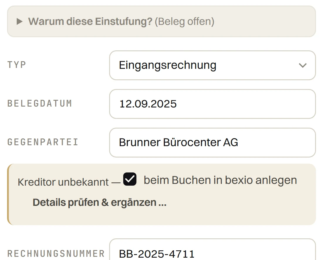 Erfasste Felder mit Sicherheits-Einschätzung